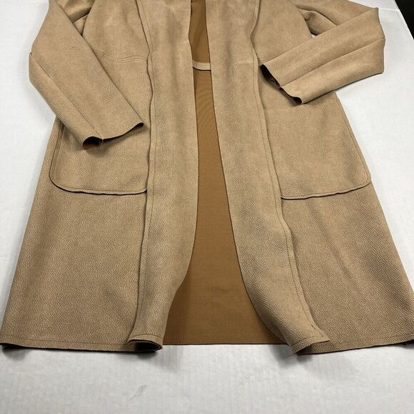 Tahari Womens Faux Leather Jacket Brown Open Front Mid Length Relaxed Fit XS - Picture 2 of 12